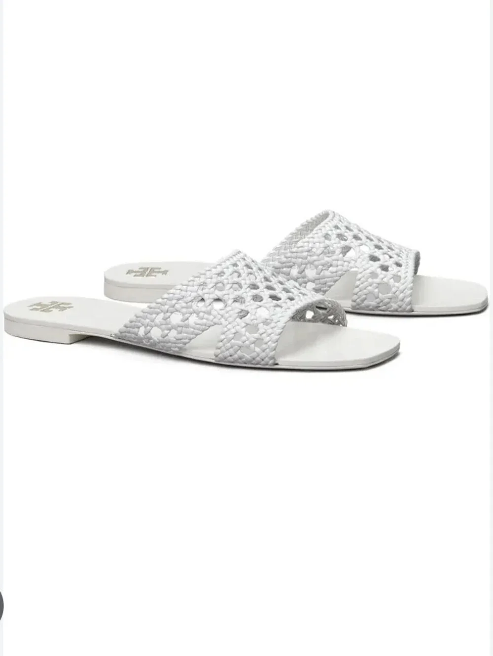 NWOT Tory Burch White Woven Slide Sandals